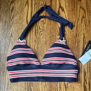 La Blanca Navy and Red Striped Bikini Top